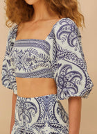 FARM Rio Off-White Tropical Cameo Euroflax™ Premium Linen Blouse