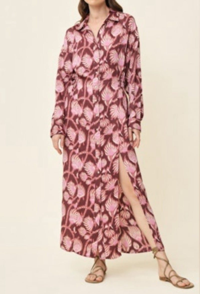Omika Simone Long Sleeve Slit Maxi Shirt Dress - Elyse Auberge