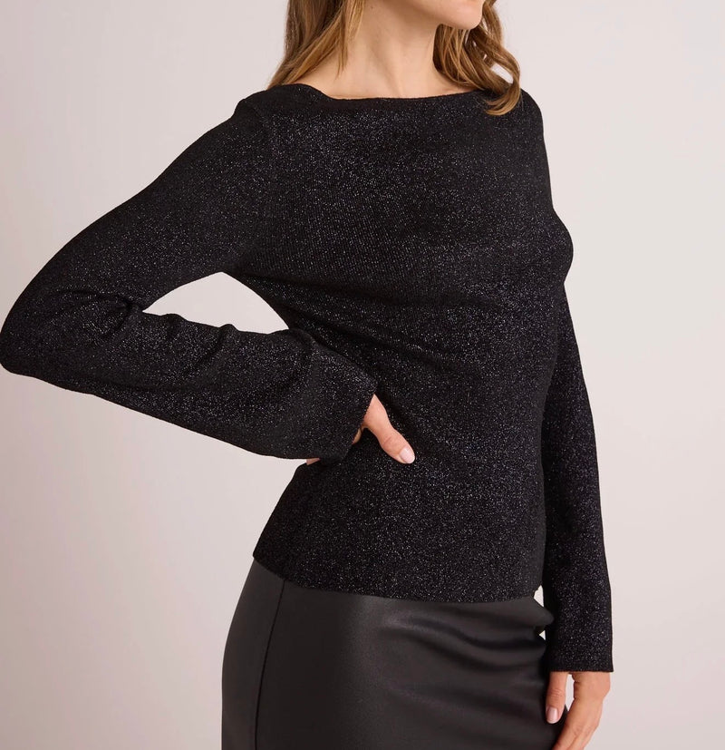 Bella Dahl Boatneck Long Sleeve Sweater - Black/Metallic