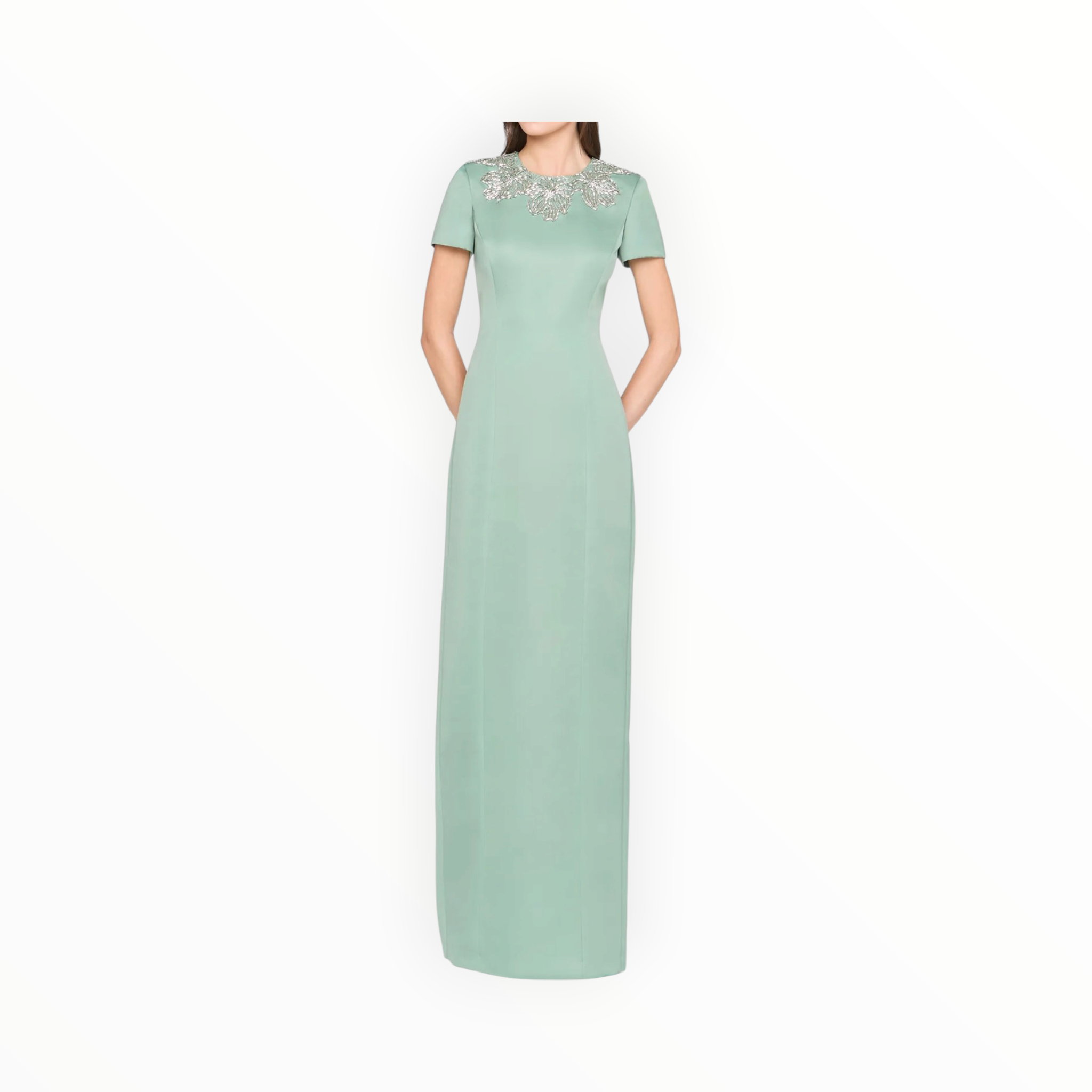 THEIA Sorelia Floral Beaded Gown - Whispering Sage