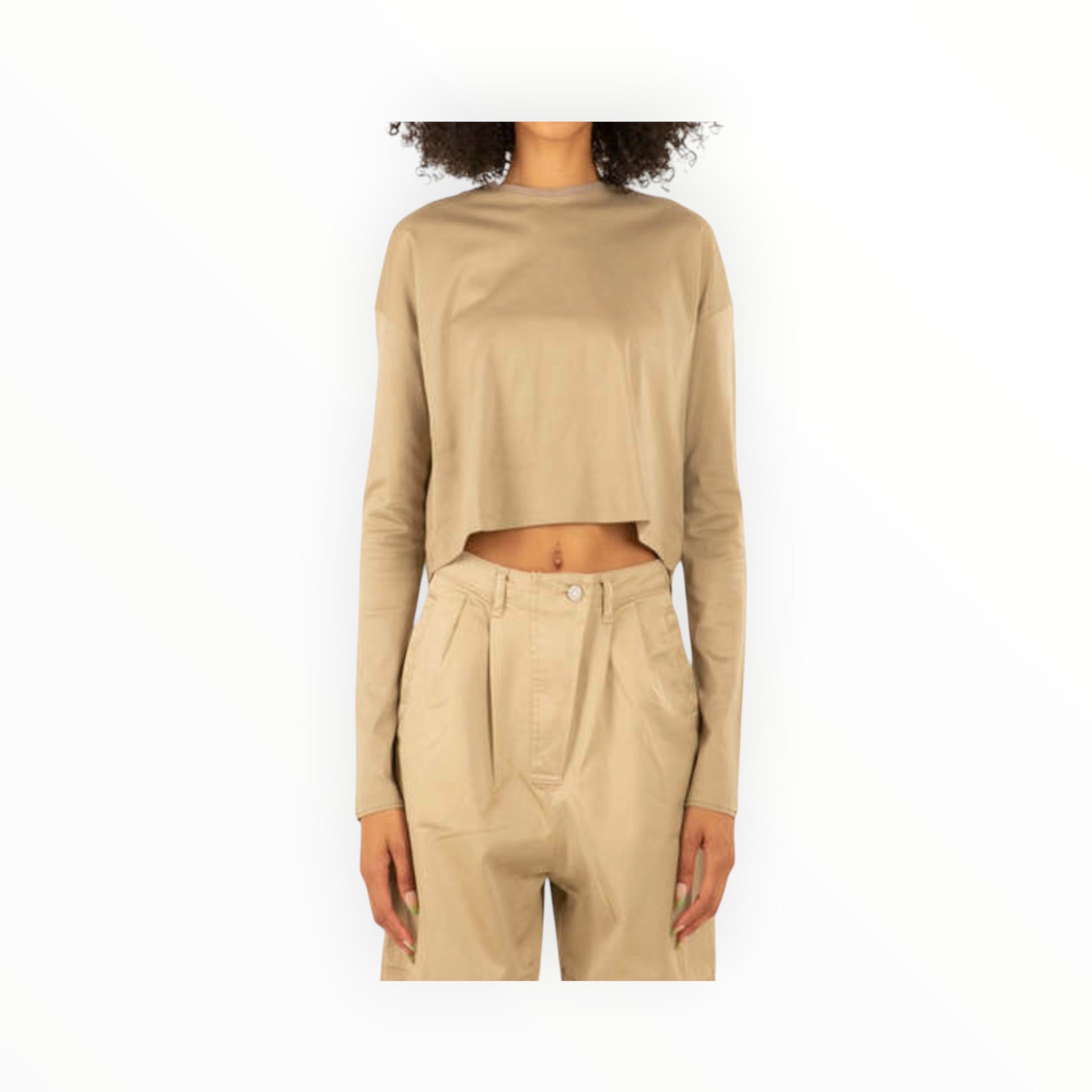 Moussy Vintage Cropped Long Sleeve Tee - Khaki