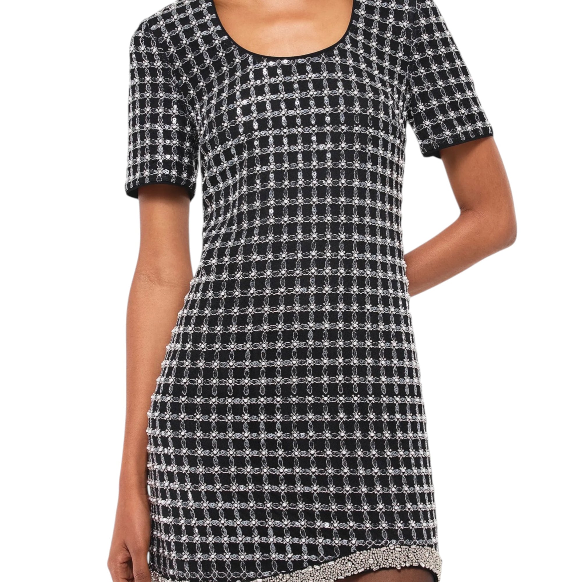 SIMKHAI Vivalie Embellished Grid Dress - Black