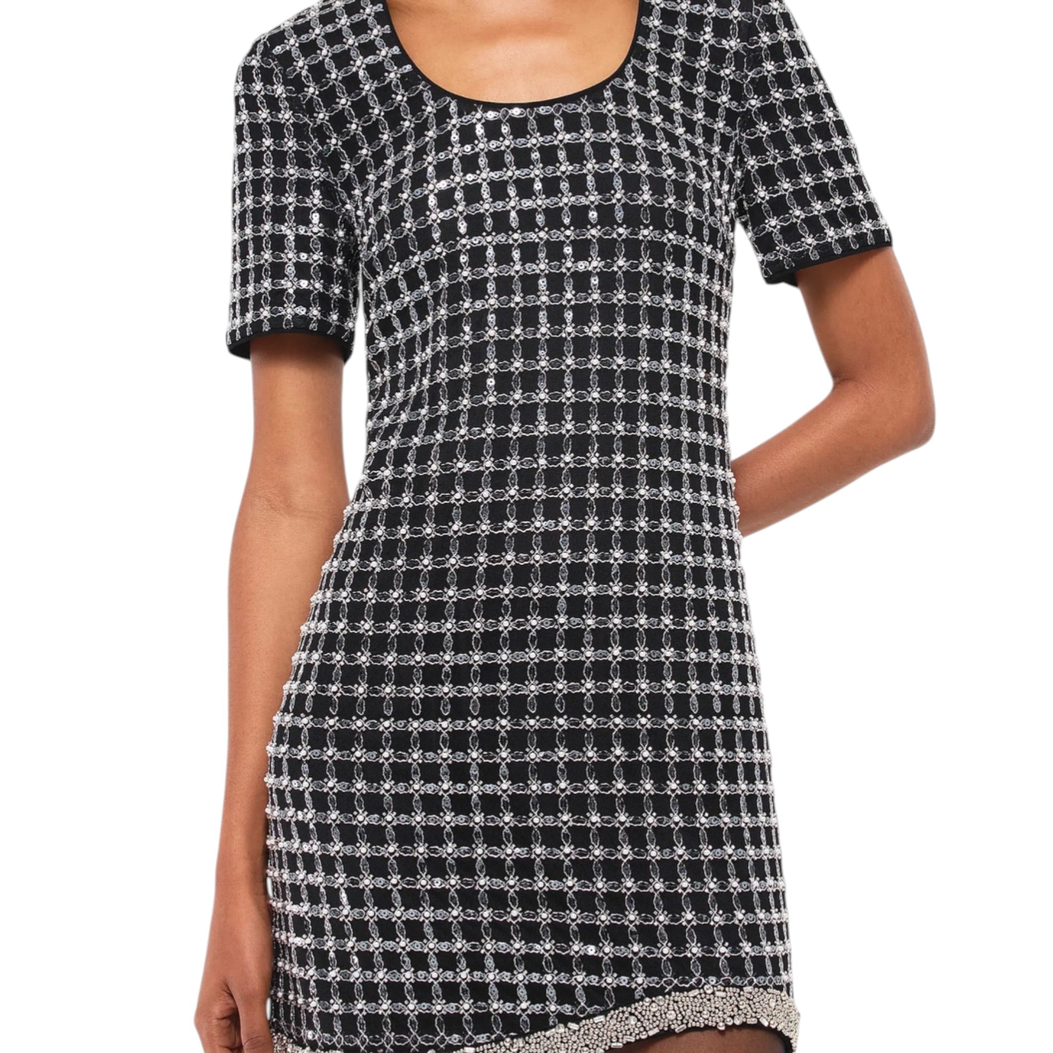 SIMKHAI Vivalie Embellished Grid Dress - Black