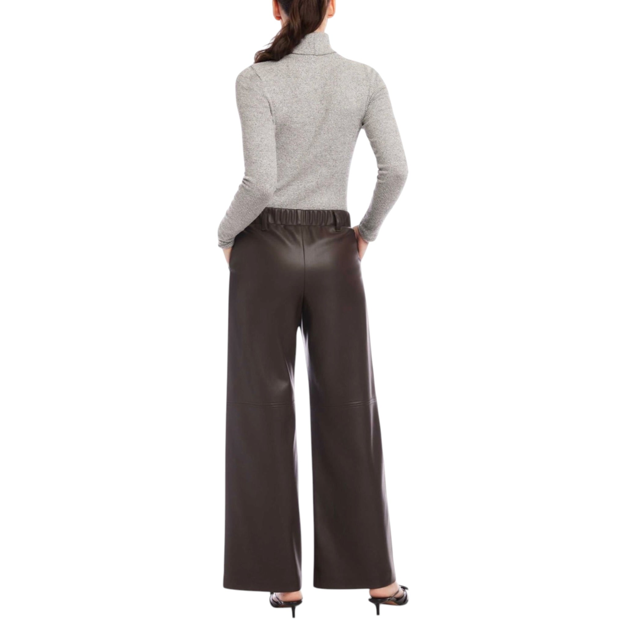 Fifteen Twenty Lara Faux Leather Wide Leg Pants - Brown