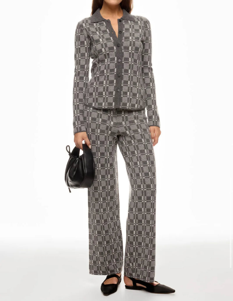 Naadam Luxe Plaid Jacquard Collared Button Up - Cement