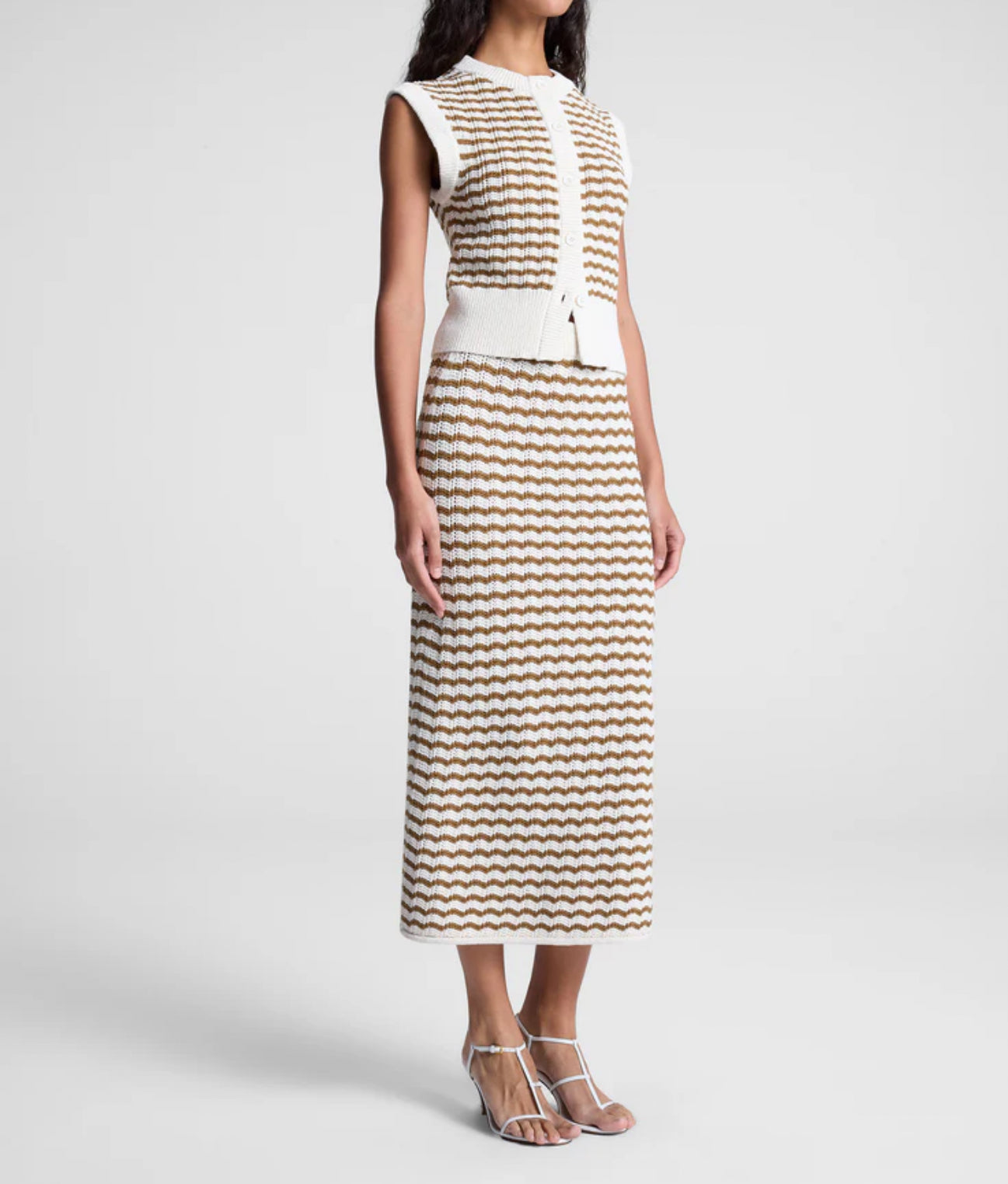 A.L.C. Alexis Striped Knit Skirt - Parchment/Aged Bronze