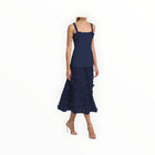 Badgley Mischka Mixed-Media Lace Midi-Dress - Navy