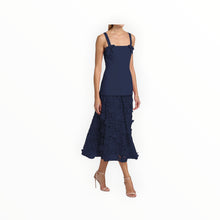 Badgley Mischka Mixed-Media Lace Midi-Dress - Navy