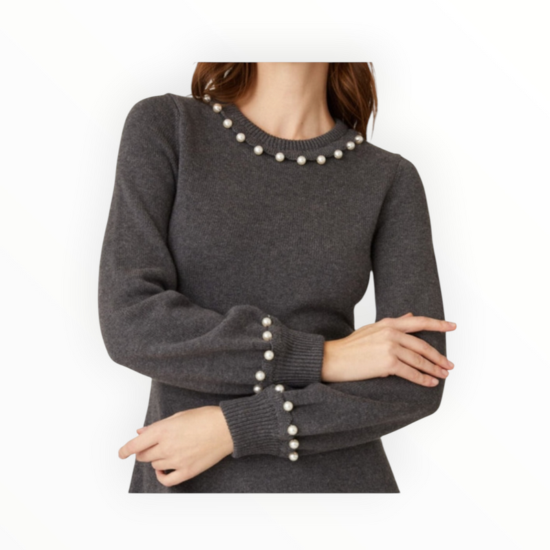 Shoshanna Charity Faux Pearl-Trim Dress - Heather Grey