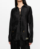 GANNI Satin Jacquard Tie String Shirt - Black