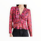 Steve Madden Azura Metallic Peplum Top - Dark Fuschia