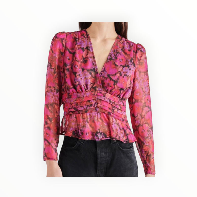 Steve Madden Azura Metallic Peplum Top - Dark Fuschia