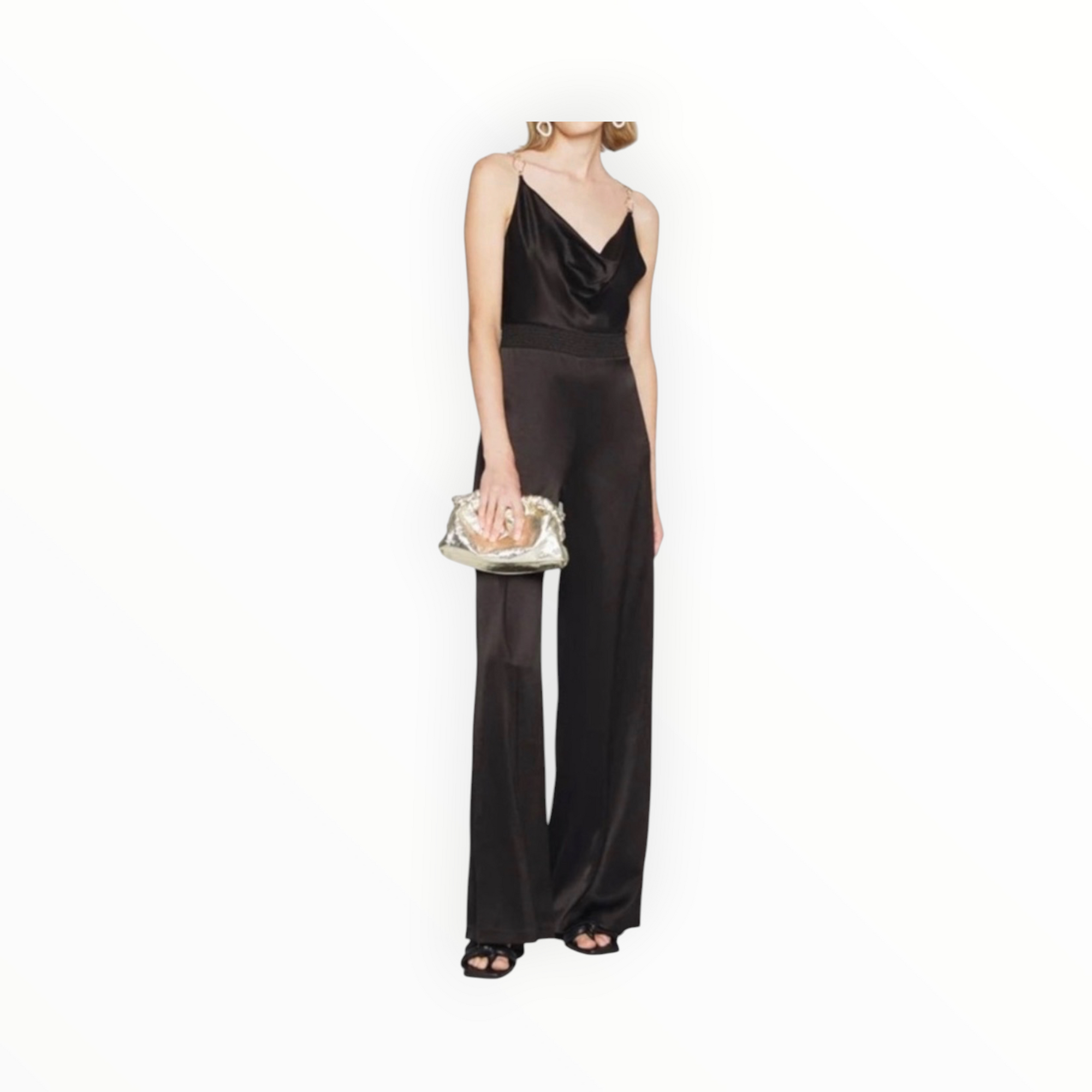 alice + olivia Riska Cowl Neck Chain Strap Jumpsuit - Black