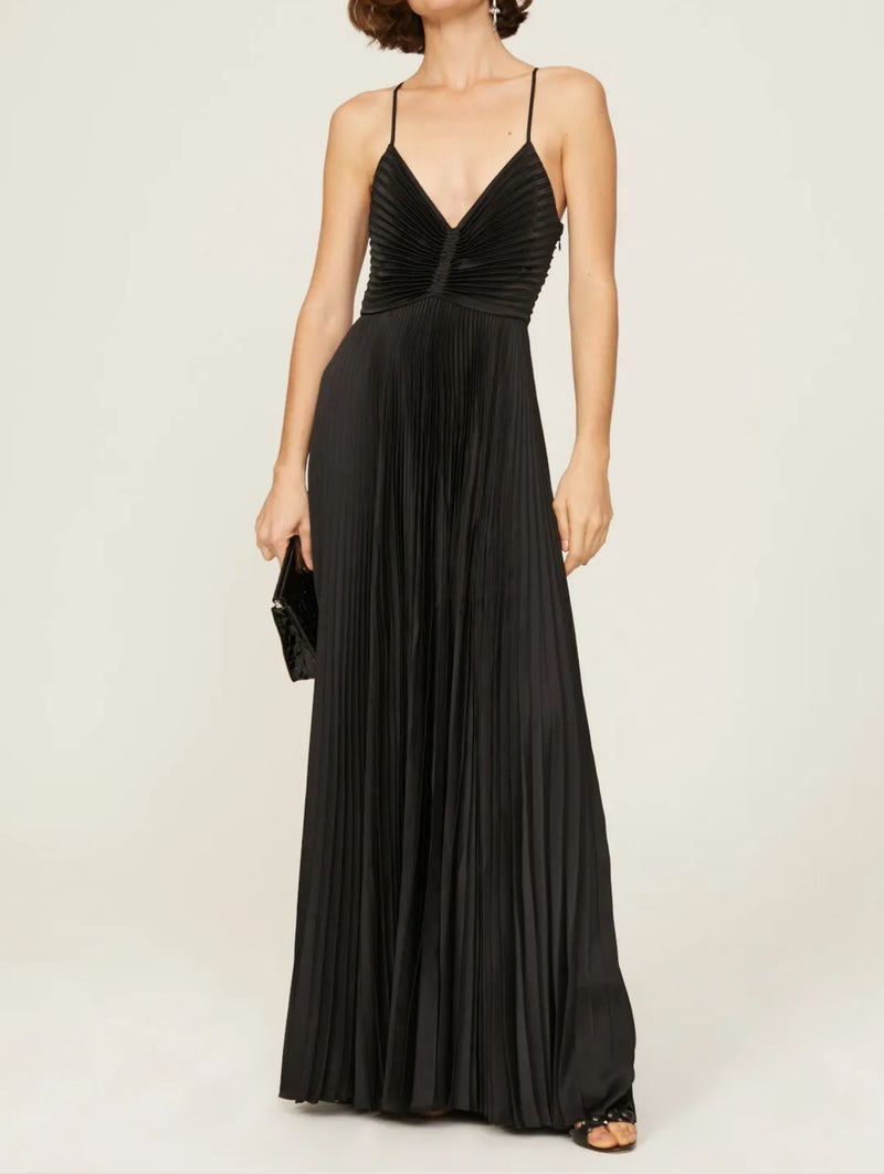 A.L.C. Aries Satin Pleated Dress - Black