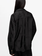 GANNI Satin Jacquard Tie String Shirt - Black