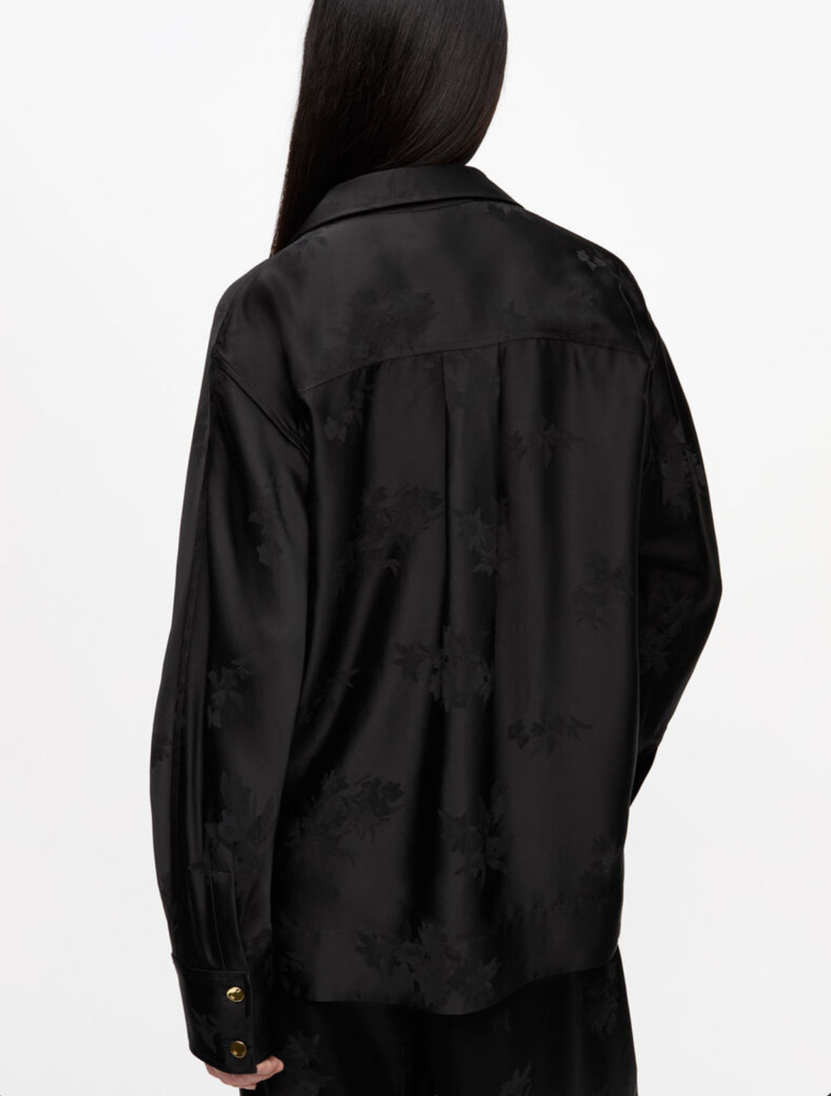 GANNI Satin Jacquard Tie String Shirt - Black