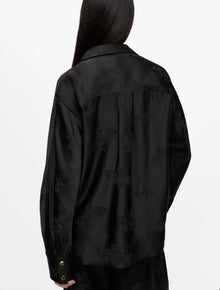 GANNI Satin Jacquard Tie String Shirt - Black