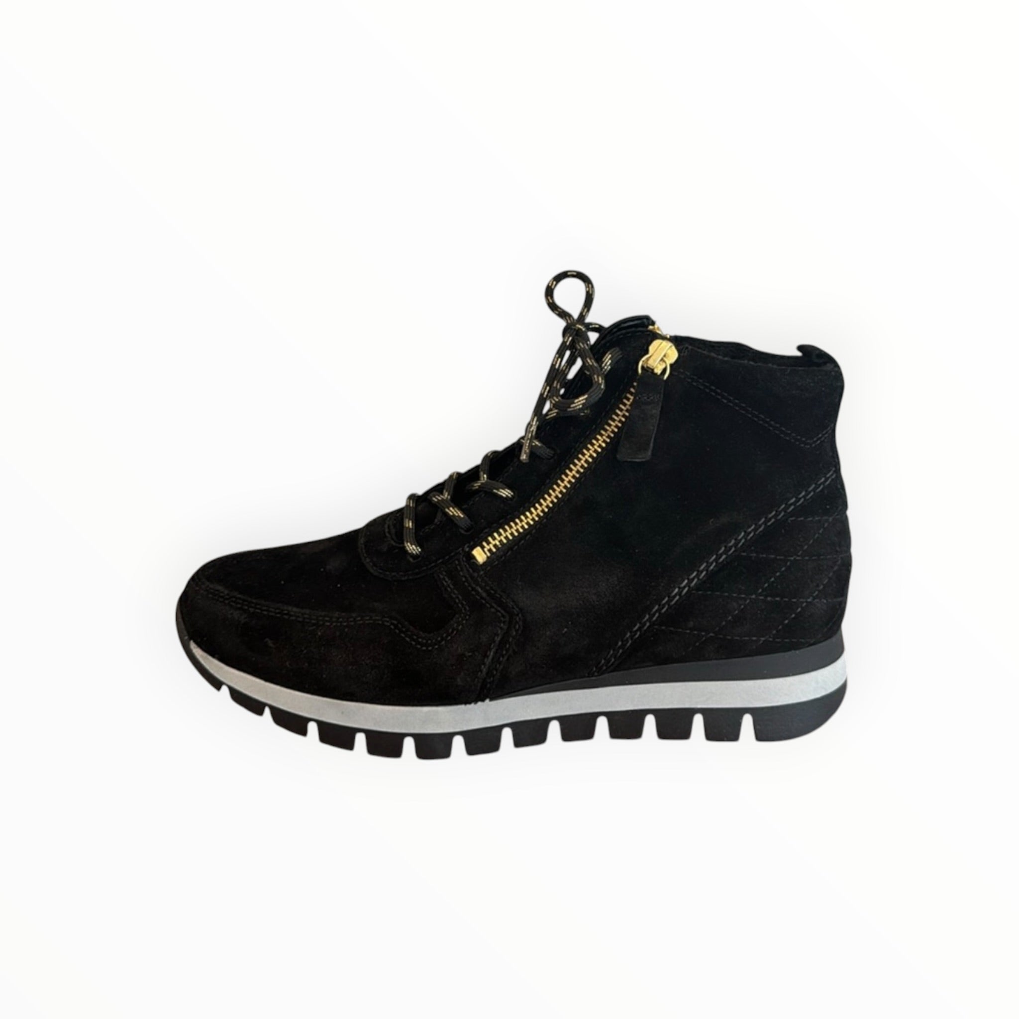 Gabor Zip Up + Lace Up Suede Bootie - Black