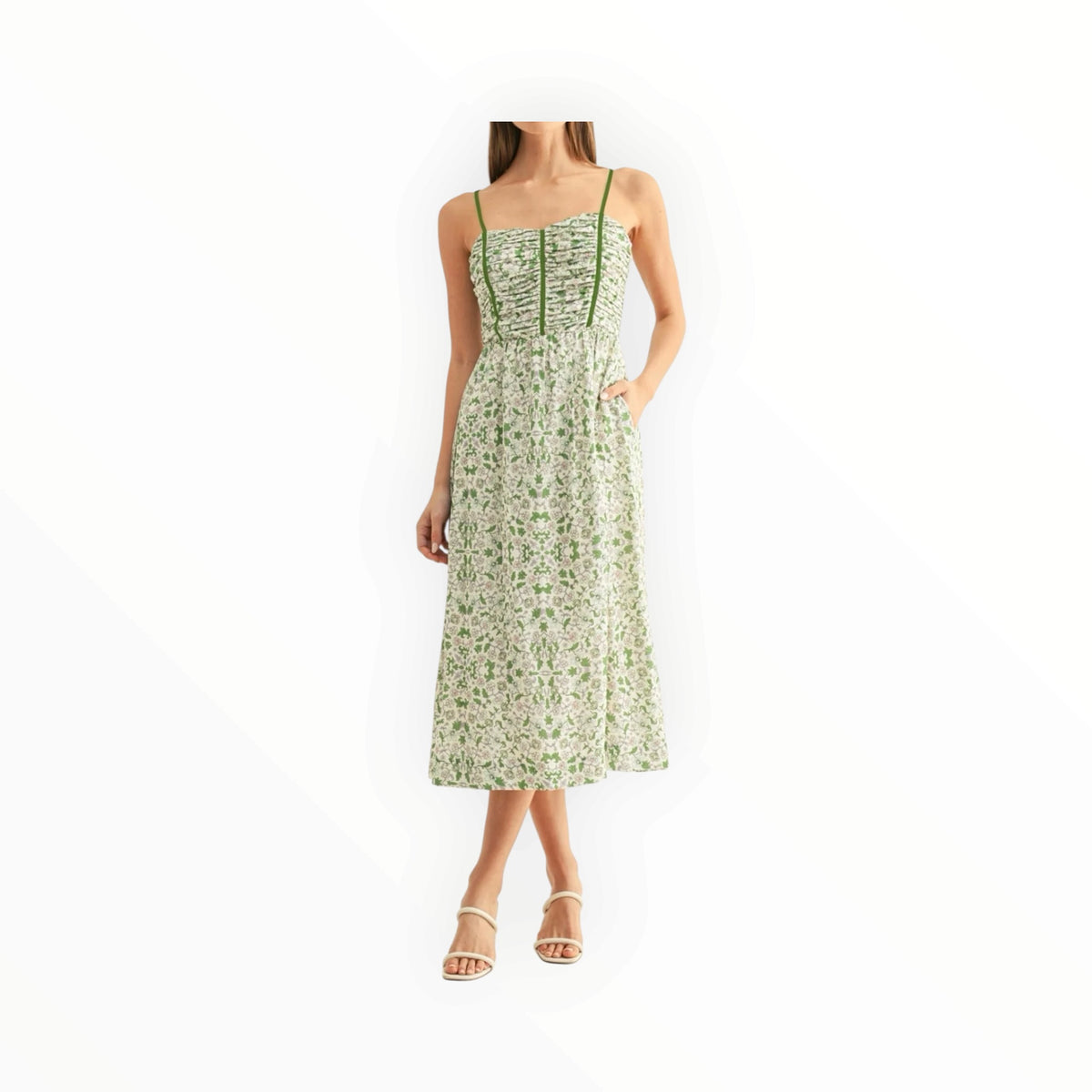 Adelyn Rae Blossom Pleated Midi Dress - Green/Multi