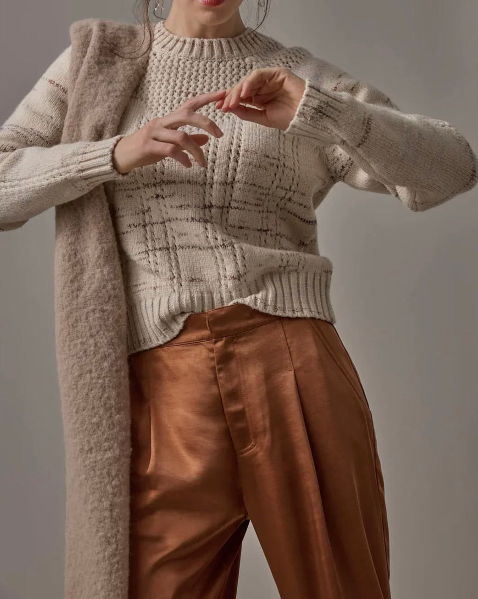 LILLA|P Open Stitch Crew Neck Sweater - Eggshell Combo