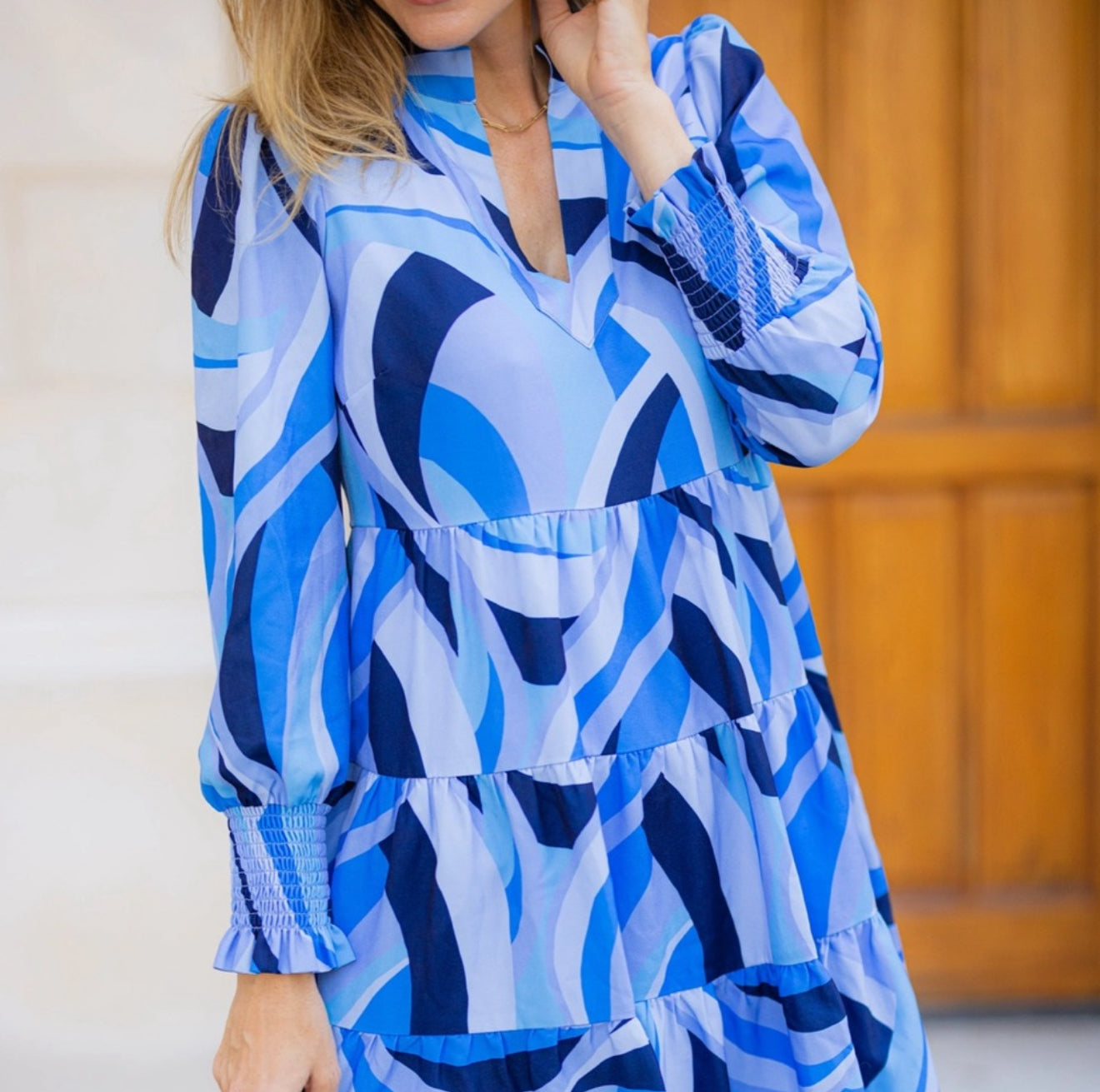 Sail to Sable Swirl Print Long Sleeve Tunic Flare Dress