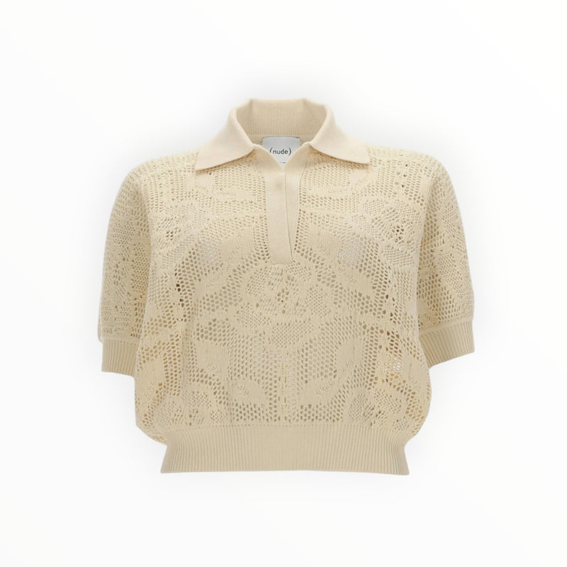 (nude) S/S Lace Knit Polo - Off White