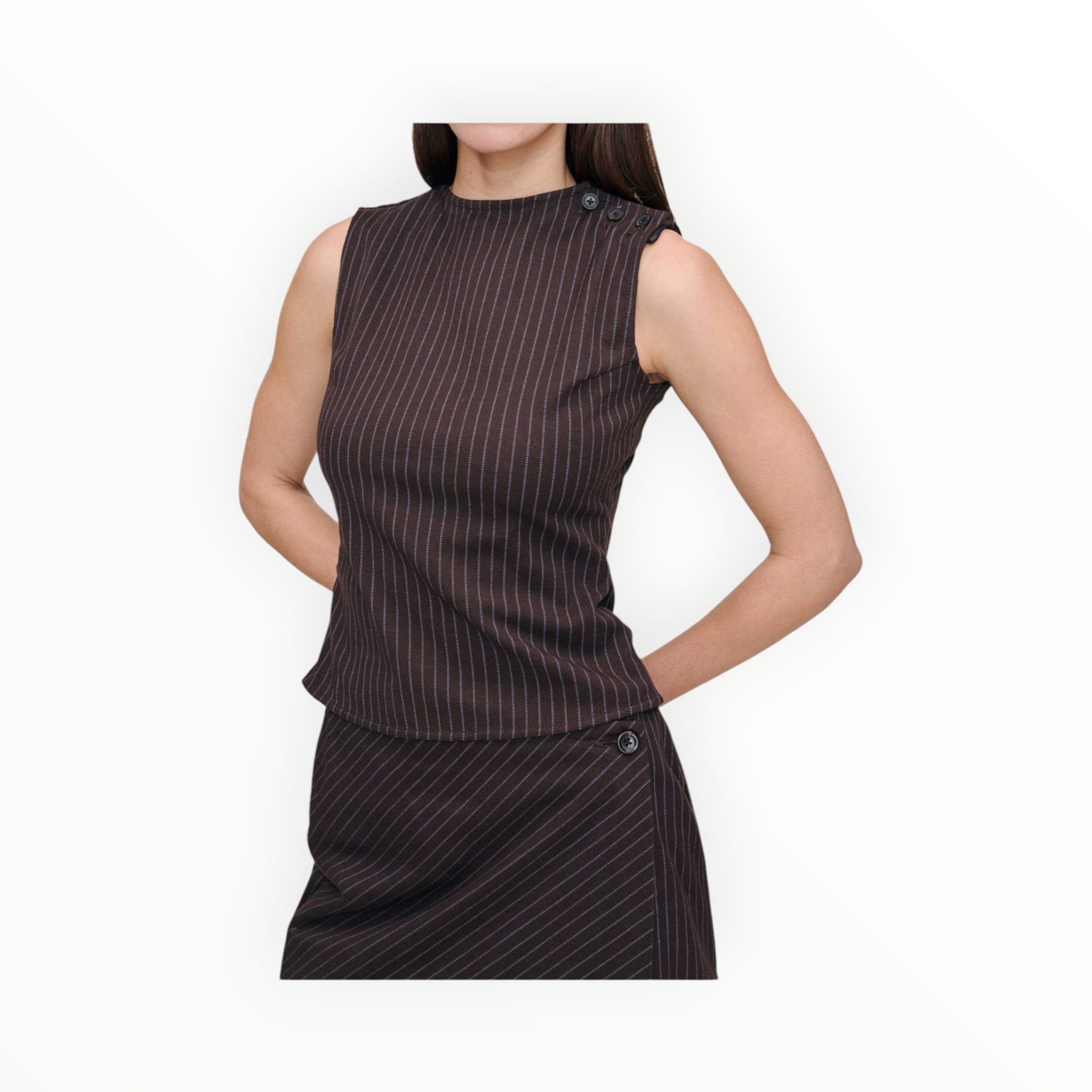 DL1961 Tailored Top Sleeveless
- Brown/Blue Stripe