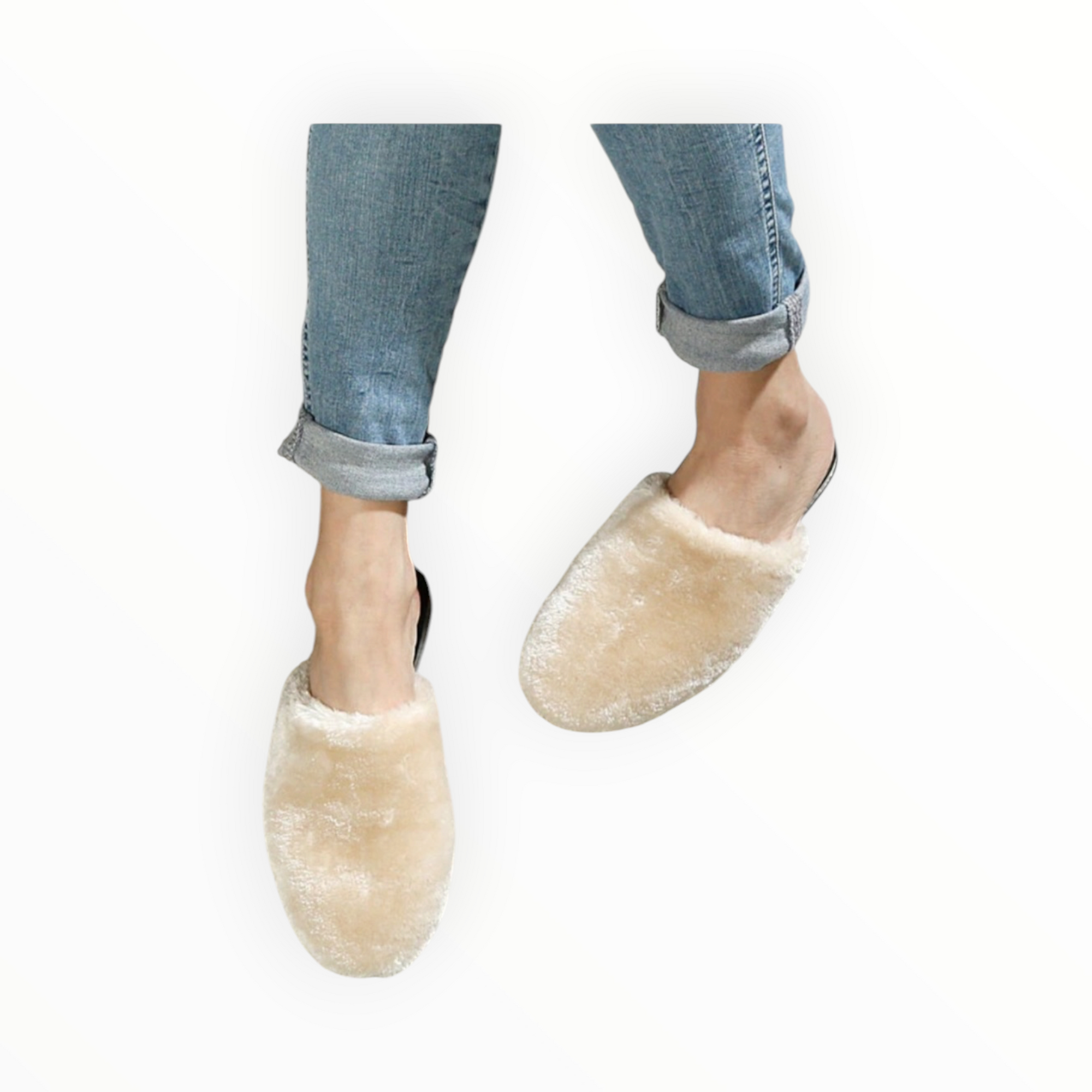 All Black Fun Fur Slipper - Beige