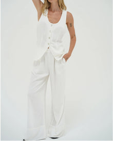 LNA Long Line Linen Vest - Whisper White