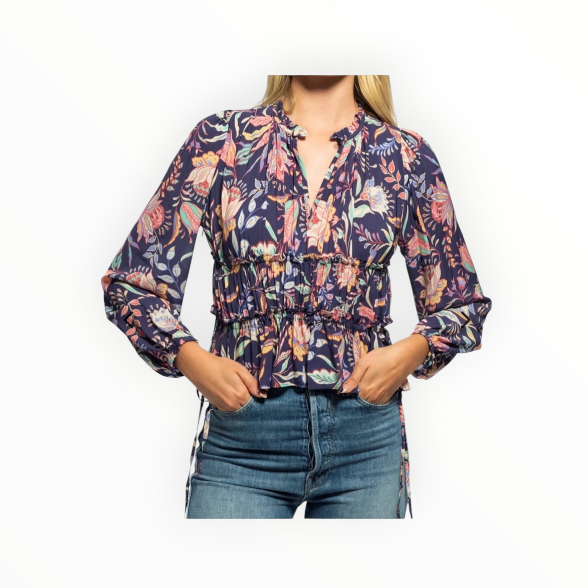 Shoshanna Lyndon Top - Navy/Pink Multi