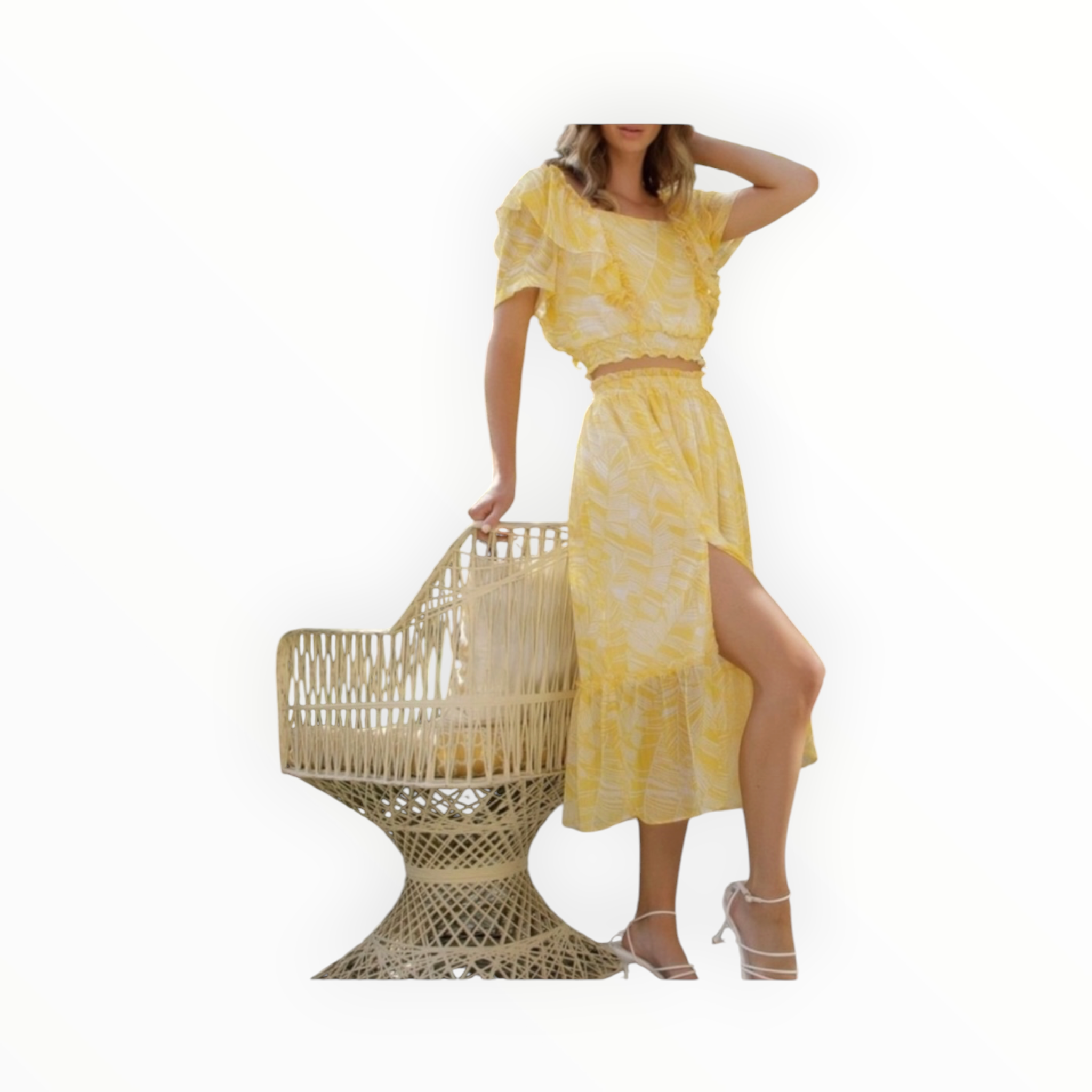 Lavender Brown Midi Skirt - Yellow