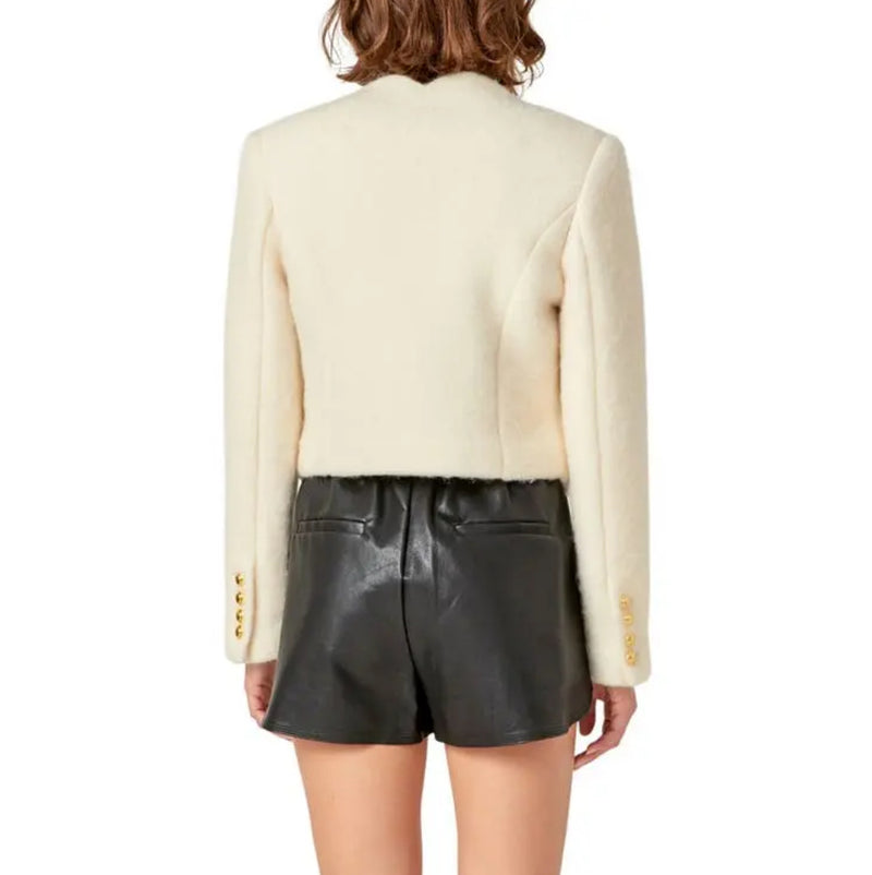 English Factory Scalloped Wool Blend Crop Jacket - Off White