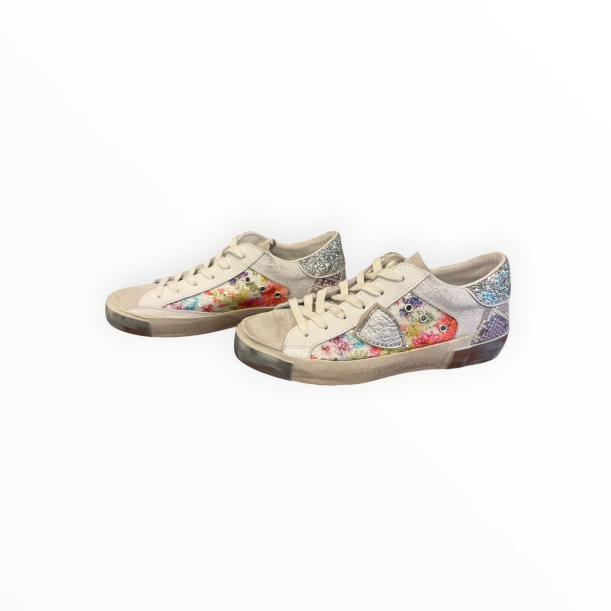 Philippe Model PRSX Low - Flower Paillettes - Blanc Argent