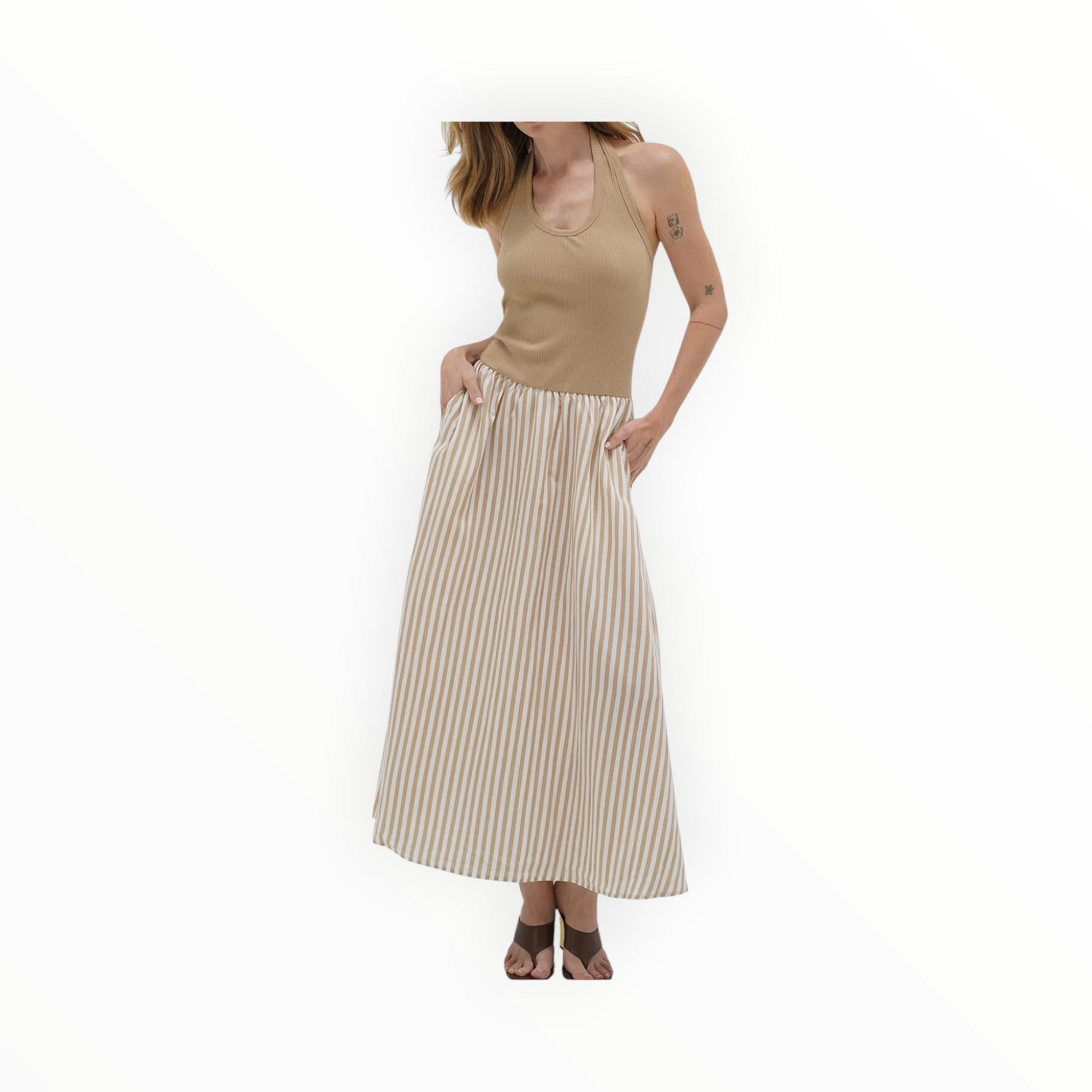 LNA Hart Halter Dress - Sandbar Stripe