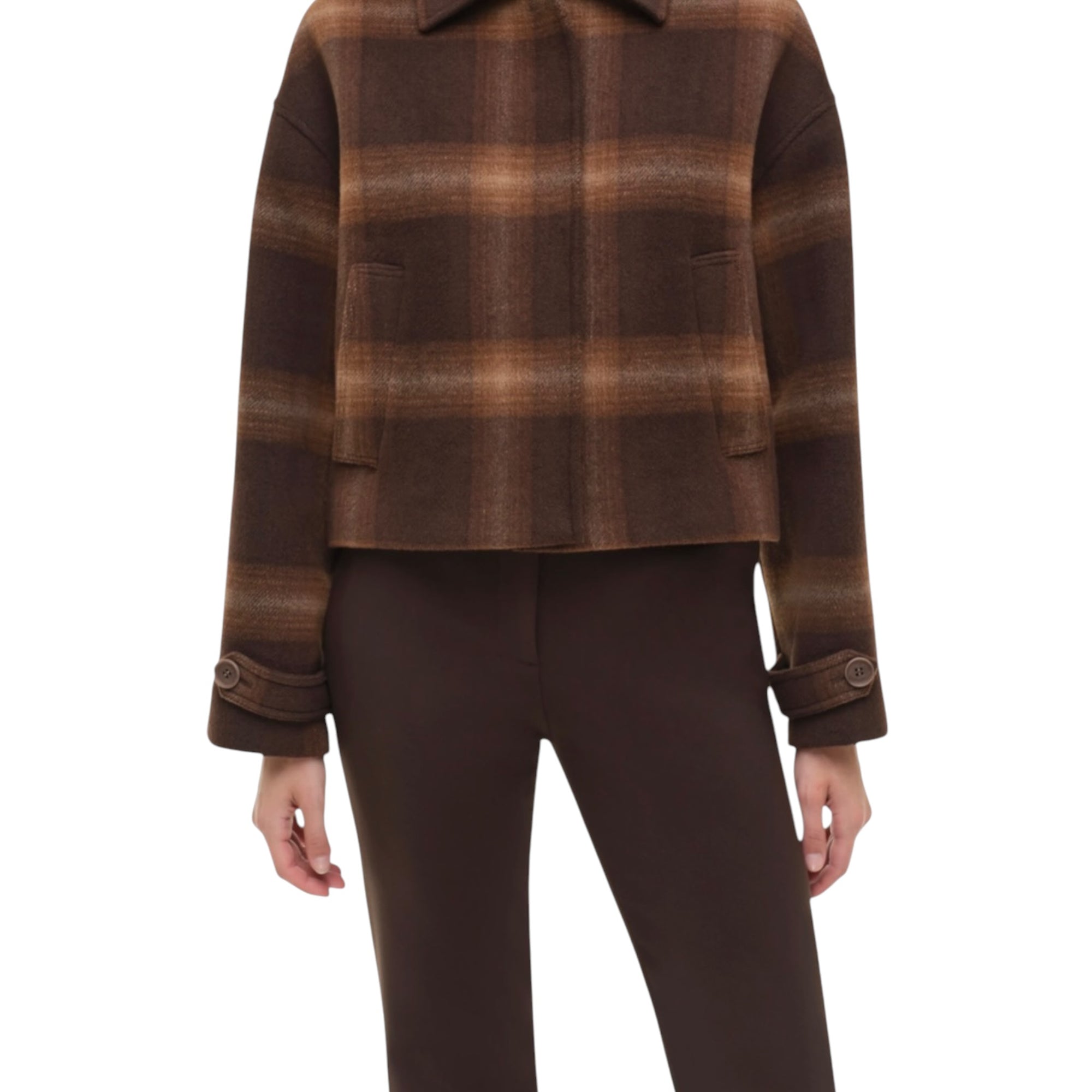 SIMKHAI Colby Wool Jacket - Chocolate Plaid