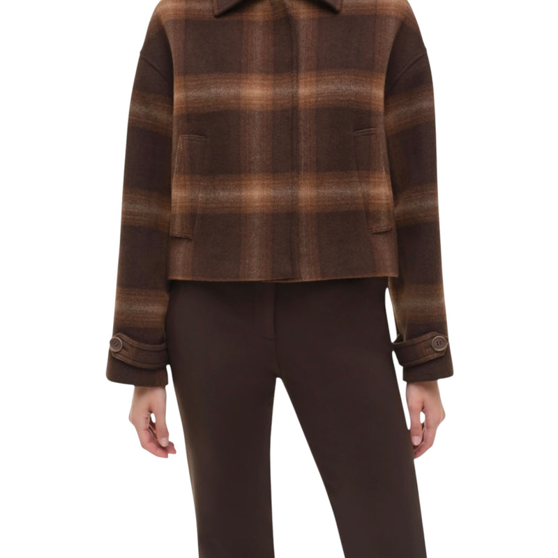 SIMKHAI Colby Wool Jacket - Chocolate Plaid
