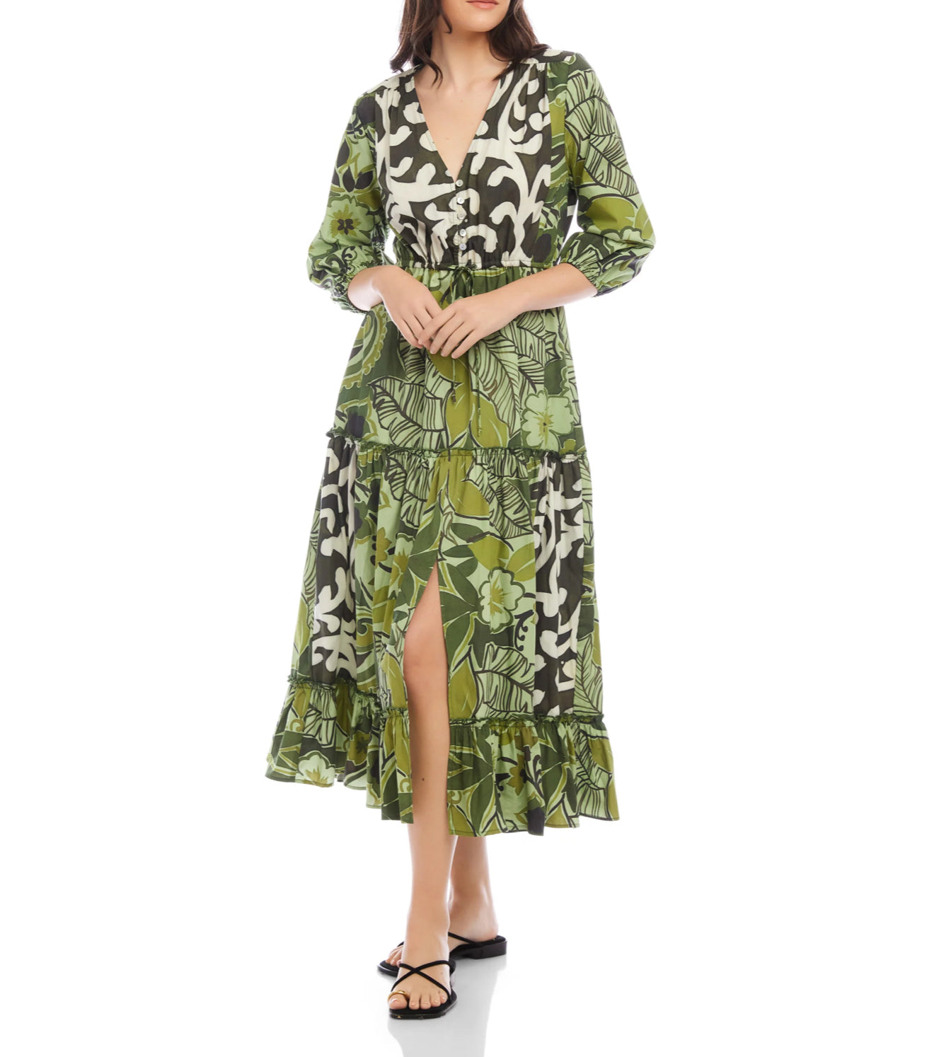 Fifteen Twenty Nicki Tiered Ruffle Hem Dress - Rainforest Print