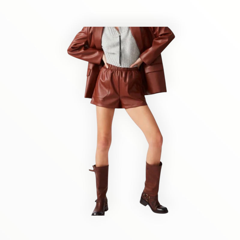 Steve Madden Faux The Record Faux Leather Shorts - Toast