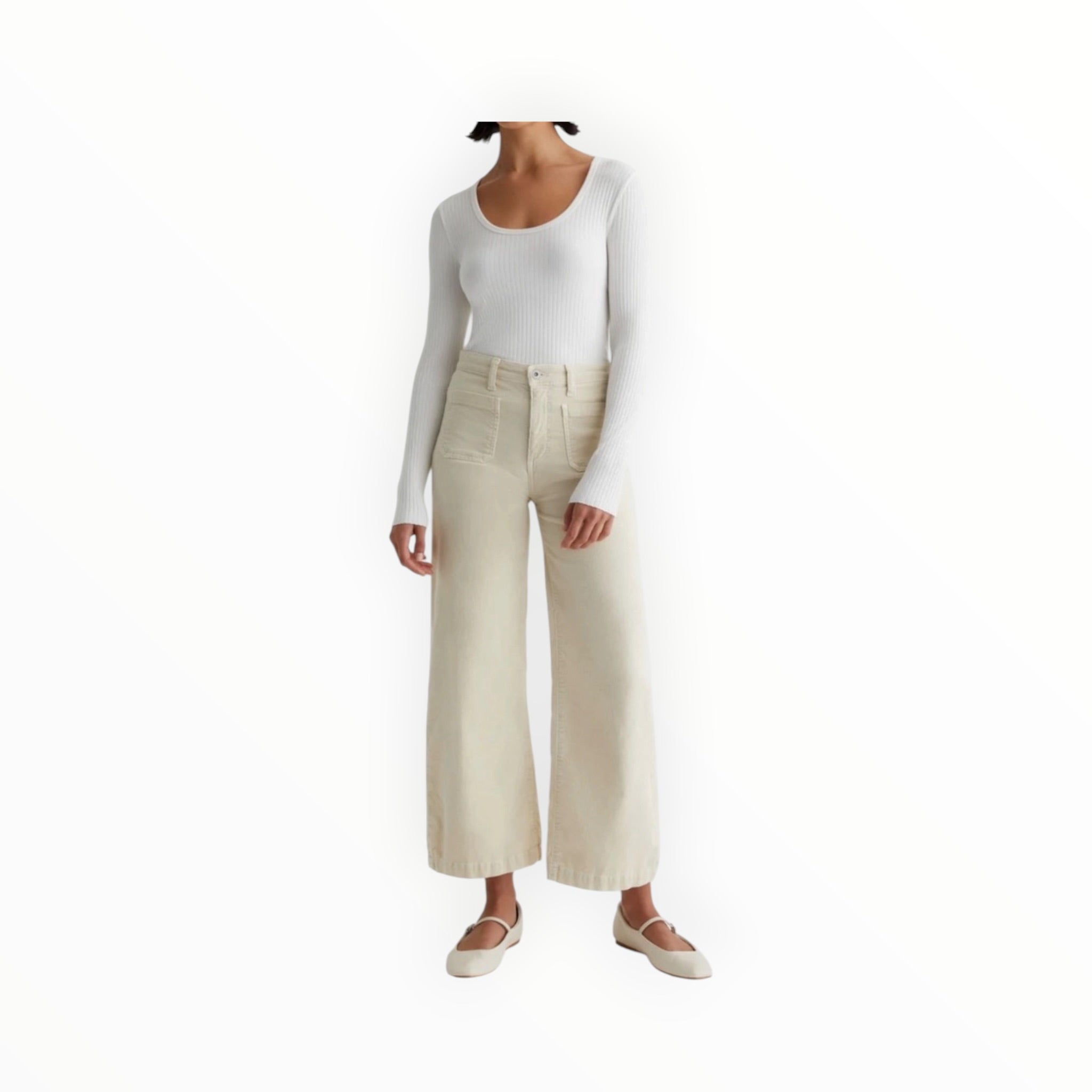 AG Jeans Kassie Corduroy High Rise Wide Leg Crop- Sulfur Cream Froth