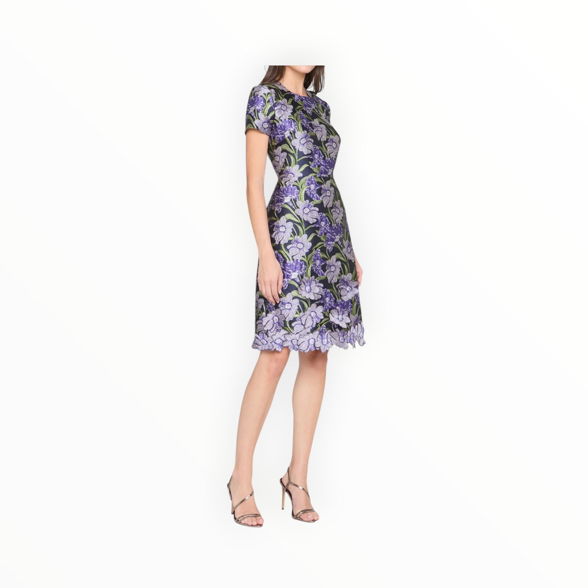THEIA Serenza Jacquard Dress - Iris Bloom/Navy