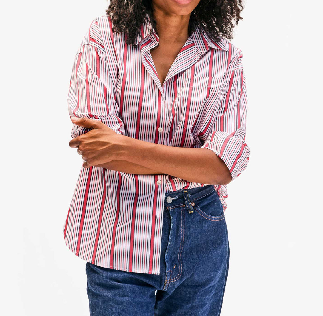 Clare V. Emilette Oversized Shirt - Red/Cream Stripe