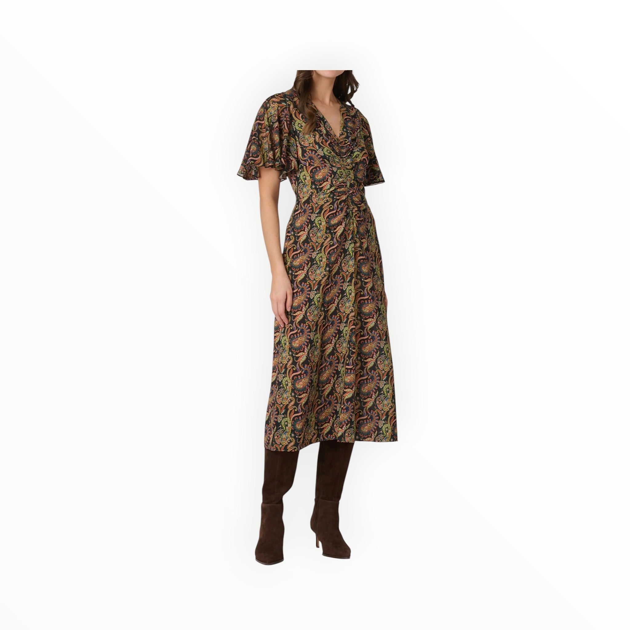 Shoshanna Drew Paisley Print Dress - Jet Teal Rust Multi