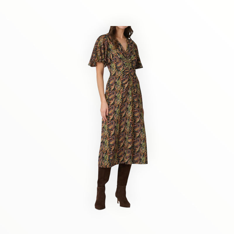 Shoshanna Drew Paisley Print Dress - Jet Teal Rust Multi