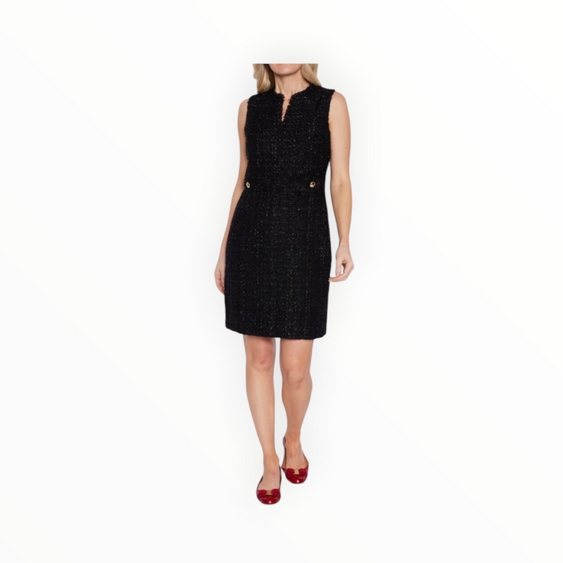 Sail to Sable Sparkle Tweed Shift Dress - Navy/Gold