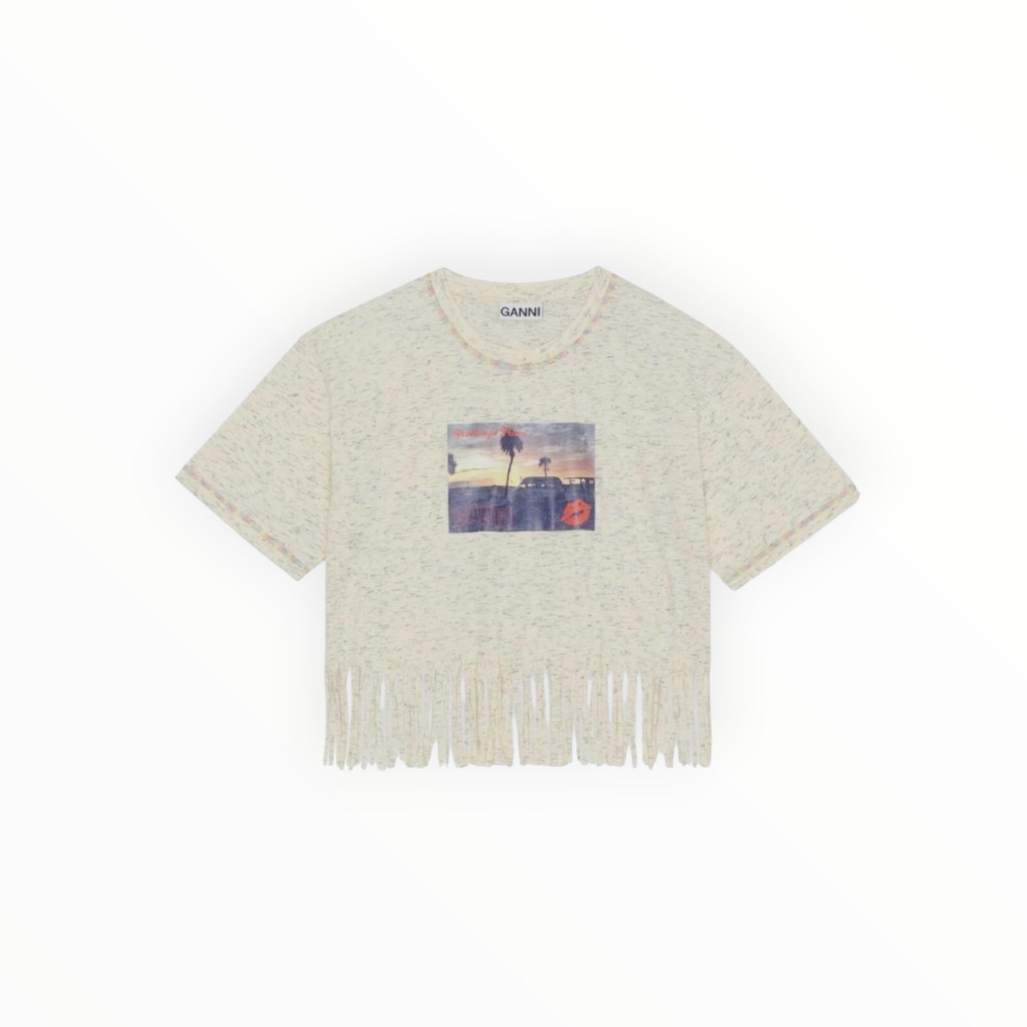GANNI Fringe Graphic Tee - Egret