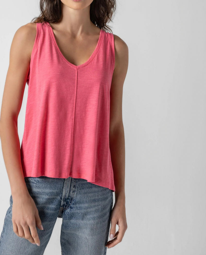 LILLA|P Shirred Back V Neck Tank - Punch