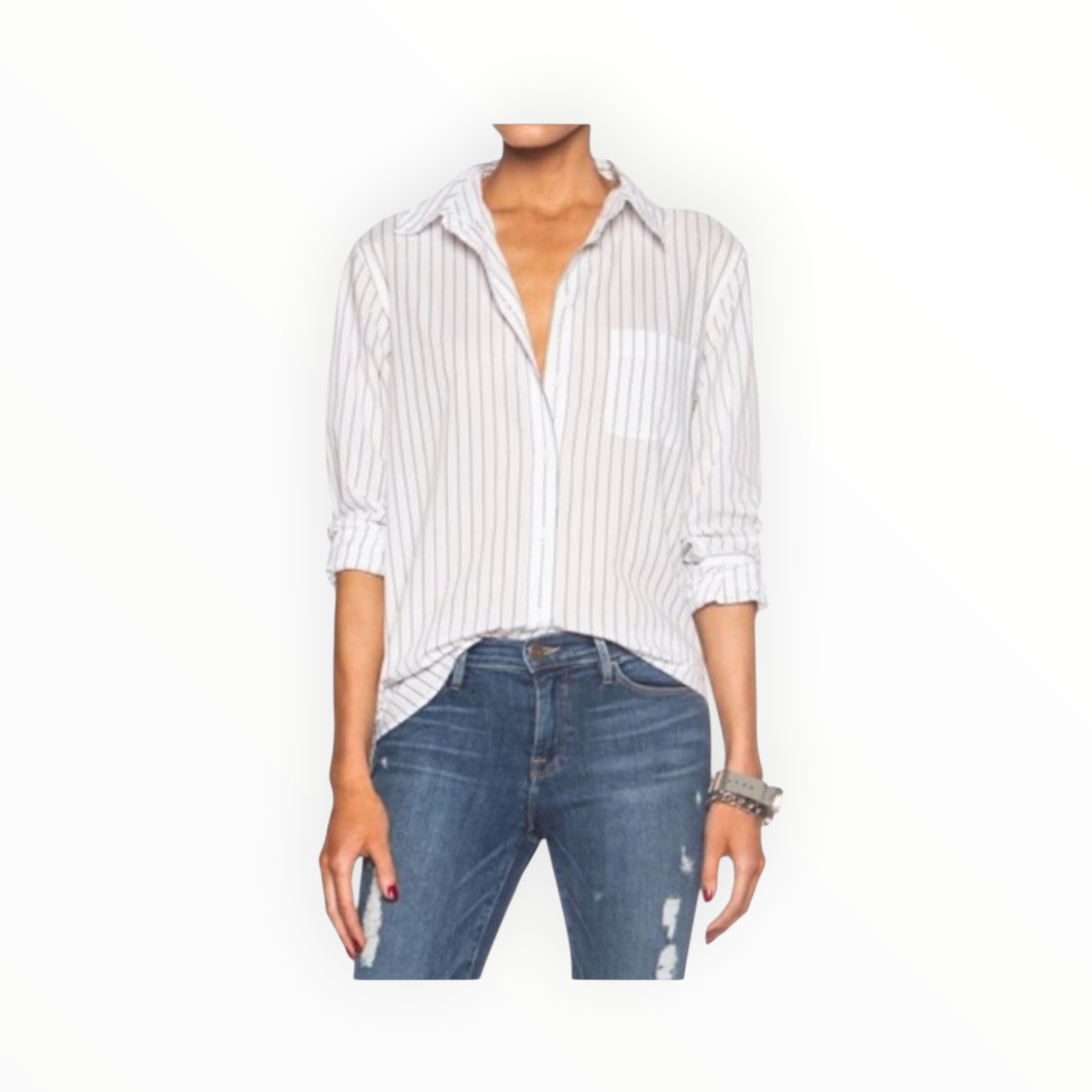 Equipment Margaux Stripe Top - White