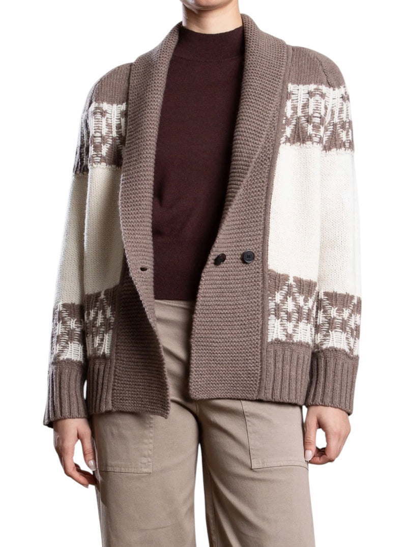 Pharaoh Lawrie Cardigan in Wool Cashmere - Mink/Ivory