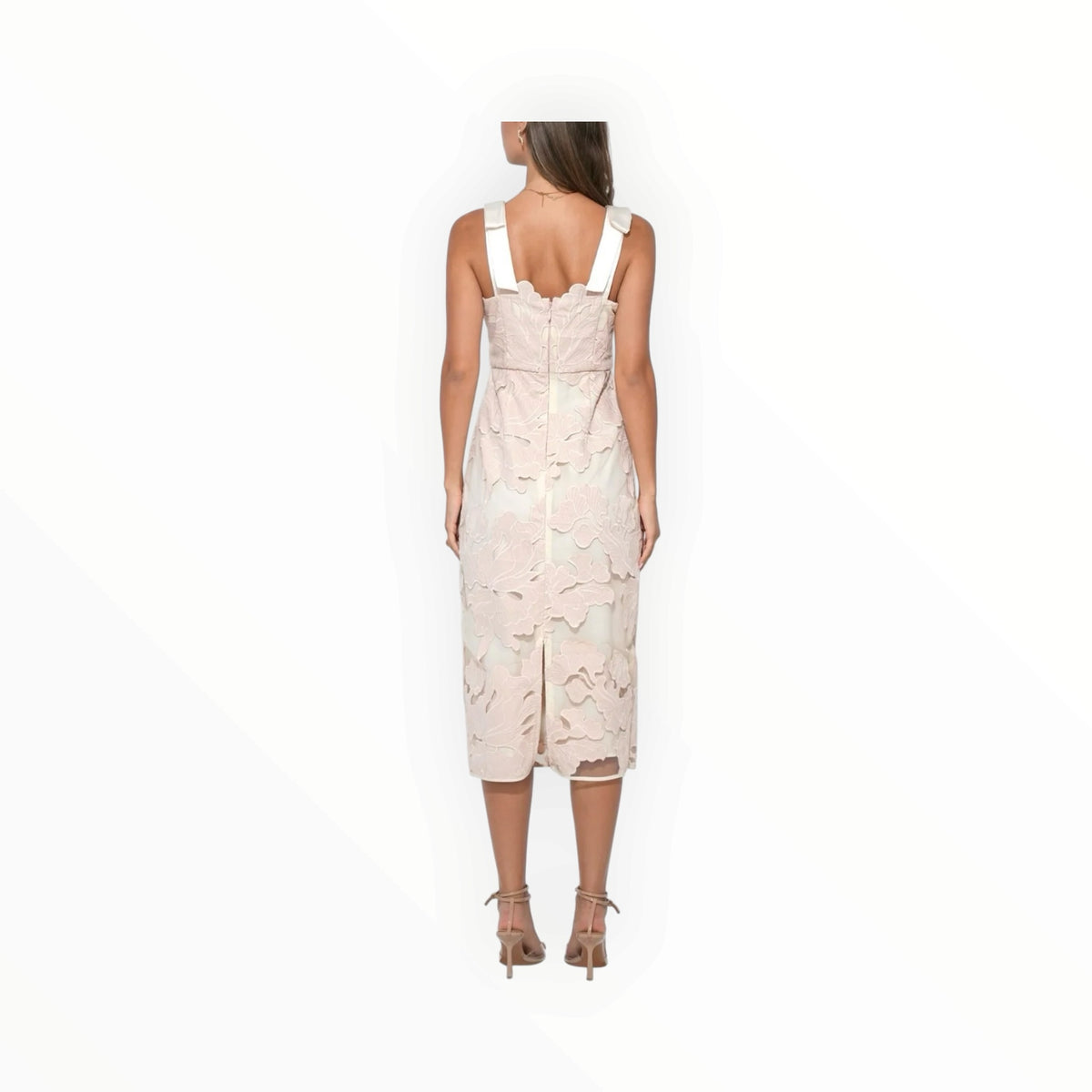Adelyn Rae Gabriella Bow Strap  Midi Dress - Blush/Cream