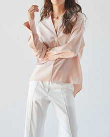 Adroit Atelier Kay Popover Satin Blouse With Long Cuffs - Rose